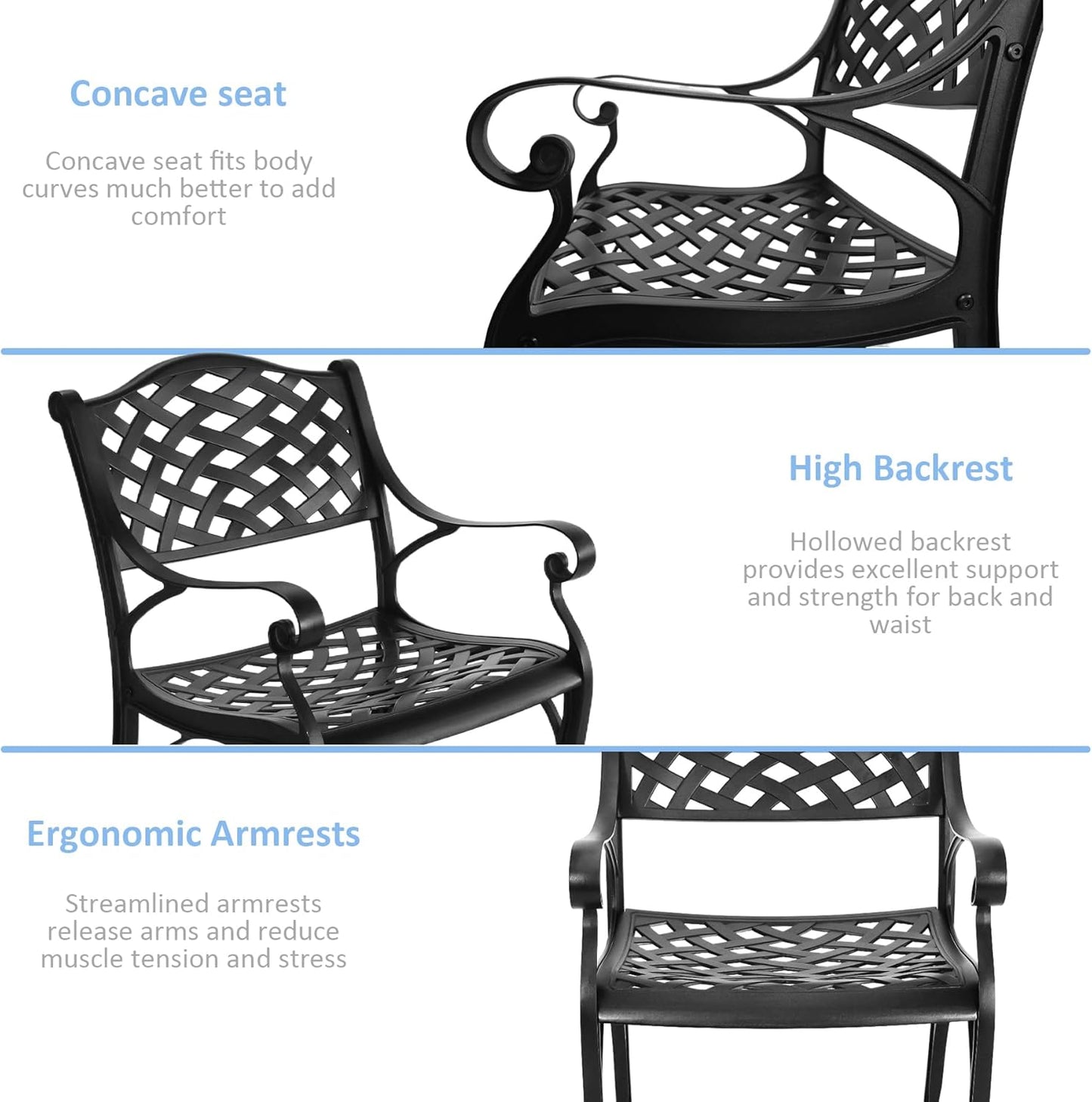 5 Piece Cast Aluminum Outdoor Dining Set, Outdoor Table and Chairs Set of 4, Patio Dining Set with 4 Chairs and 42" Round Table, Patio Conversation Set with 1.97" Umbrella Hole