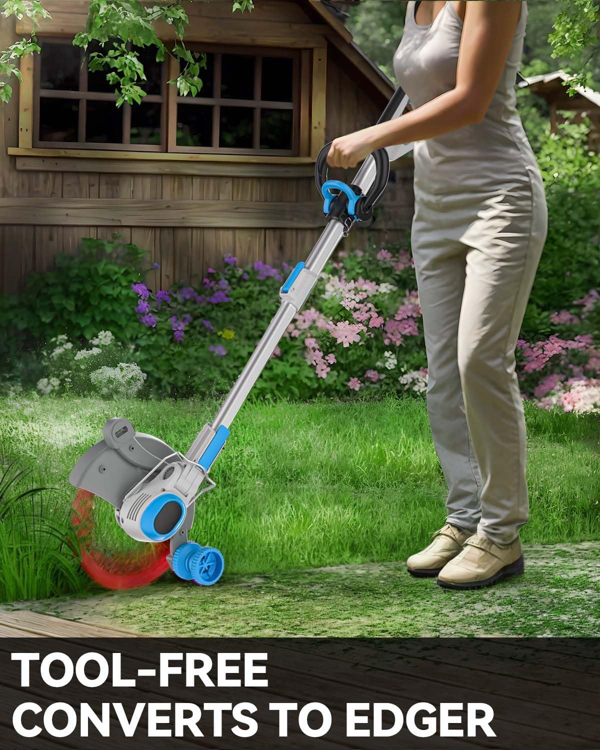 Weed Wacker Cordless, 20V MAX* Battery Powered, Runing Time 60mins, Weight only 5.2 lbs, Bladed Edger/Mower/Trimmer in 1 (with Two 2.0Ah)