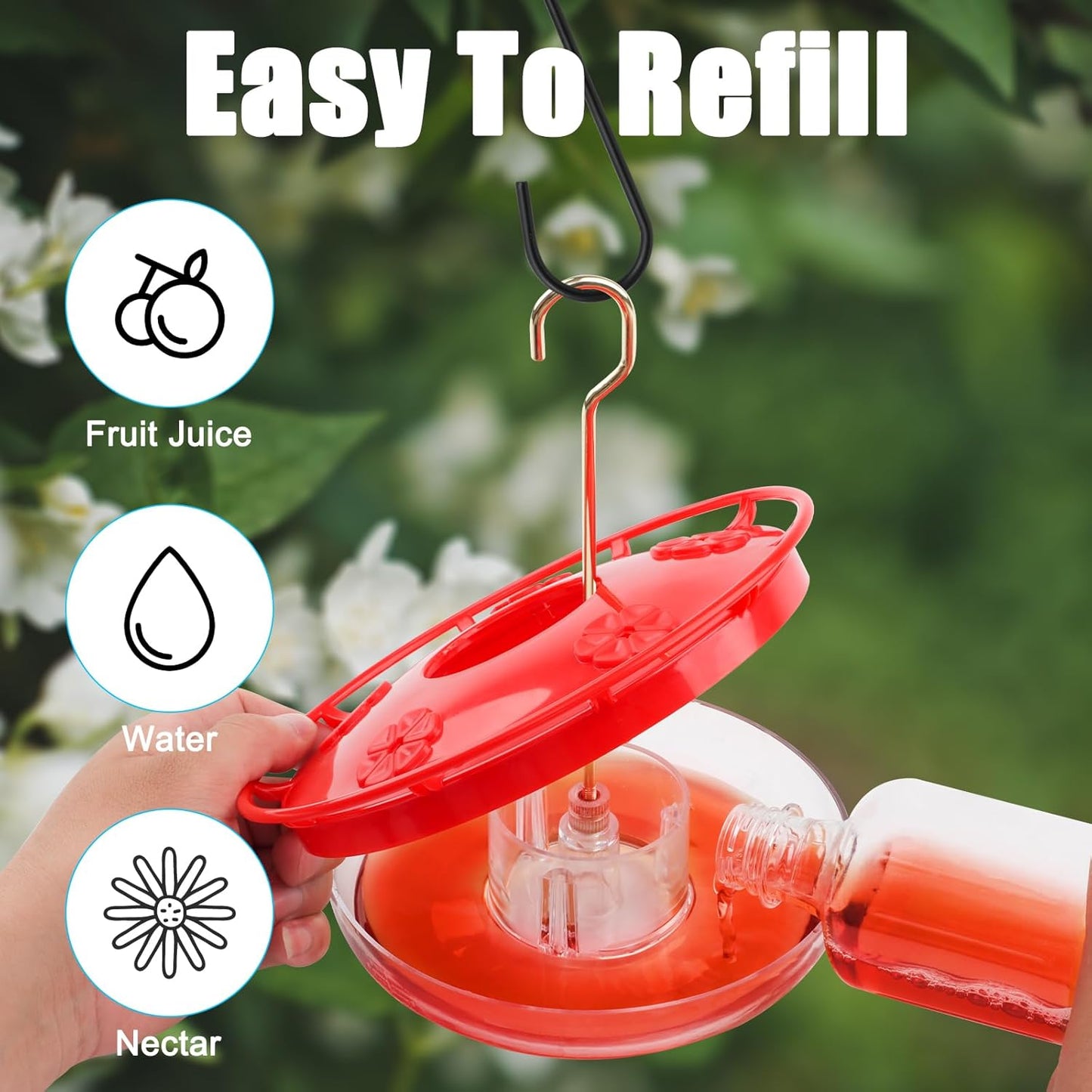 FEED GARDEN 16 OZ Hummingbird Feeders for Outdoor 5 Feeder Ports Ant Bee Proof Leak-Proof Cleaning Brushes Nectar Easy Clean Fill Bird Feeder 1 Pack