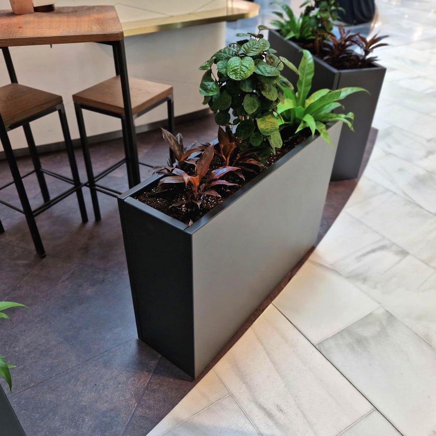 Galvanized Steel Metallic Heavy Planter for Outdoor Plants Metal Outdoor Planter Spliced Flower Box with Partitions for Outside,Indoor,Garden (Black, 36 * 15 * 24)