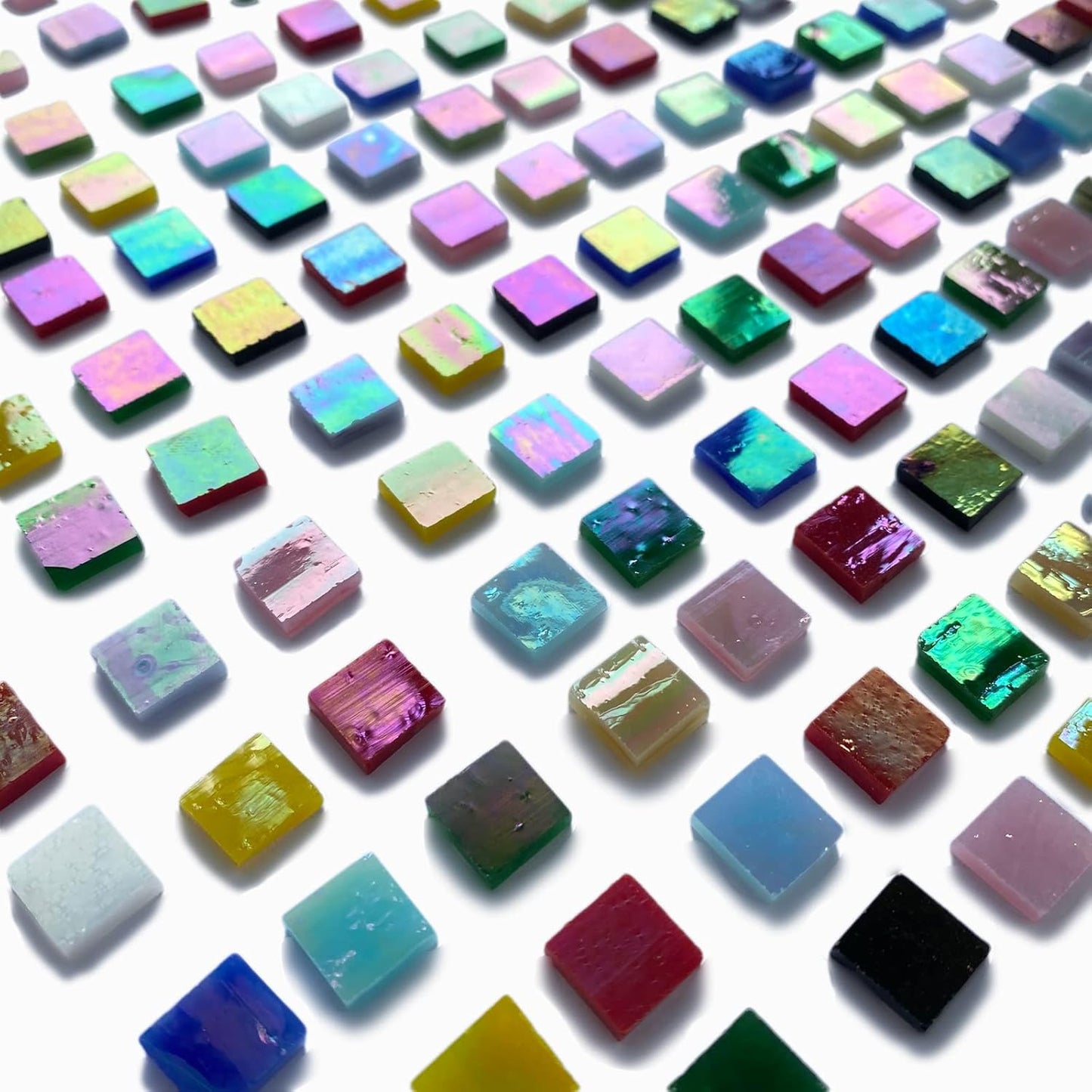 610 Pieces Iridescent Square Glass Mosaic Tiles, Colorful Stained Glass Sheets for Crafts, Stained Glass Supplies, KALUCION Rainbow Mosaic Kit for Adults