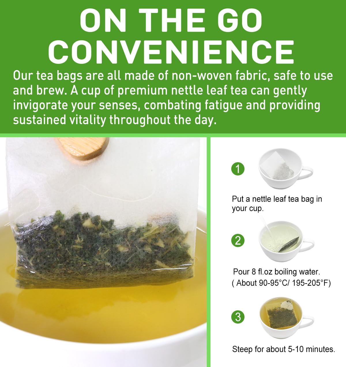 Olvvla - Premium Nettle Leaf Tea - 1.5g X 60 Count - 100% Pure Natural Stinging Nettle Tea Bag - Caffeine-free - Non-GMO - Rich in Antioxidants & Support Bone Health