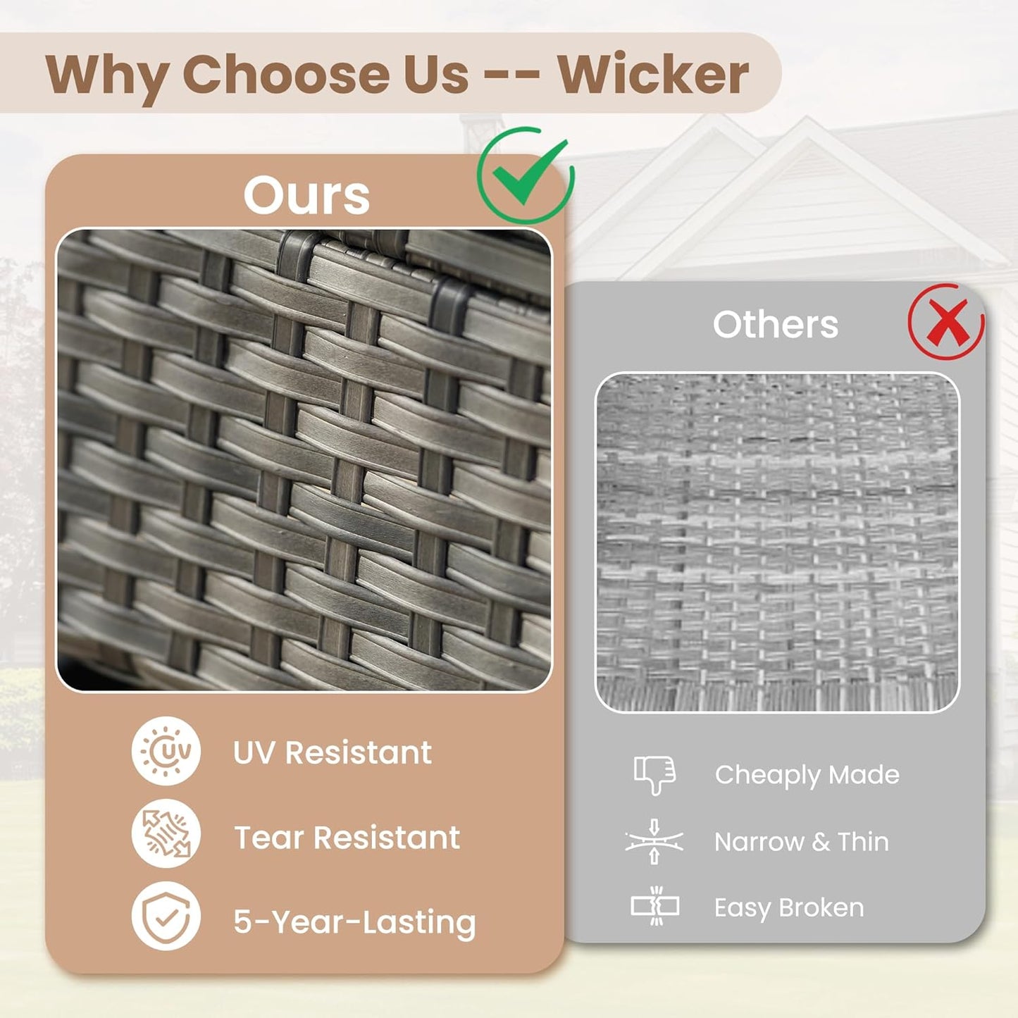 HOOOWOOO Patio Furniture Set,3 Pieces Outdoor Conversation Set,All Weather Wicker High Back Swivel Chairs Bistro Set with Side Table,Light Gray