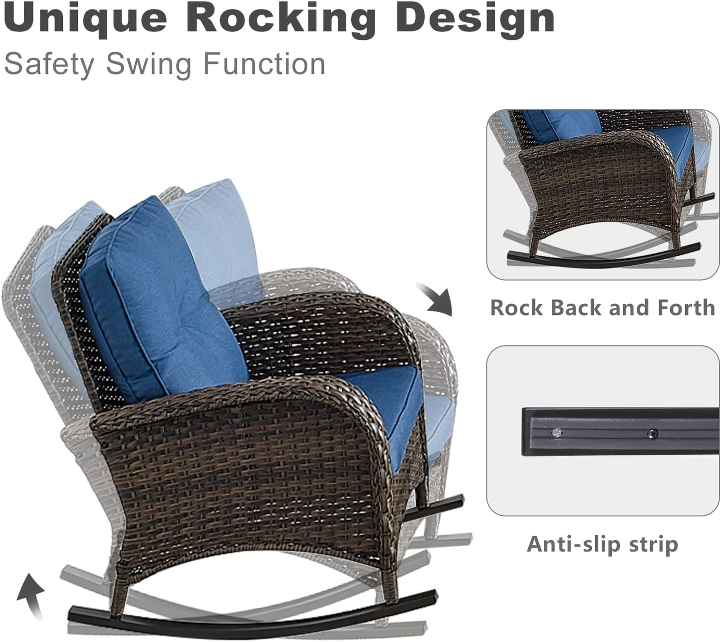 HUMMUH 6-Piece Outdoor Patio Furniture PE Wicker Patio Conversation Set,High Back Patio Couch with Ottomans Outdoor Rocking Chairs for Backyard,Porch,Deck