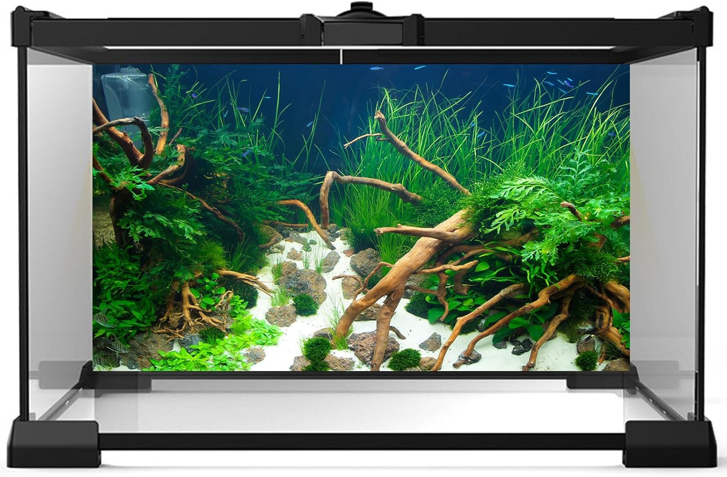 Aquarium Background Various Underwater Grass Plants Aquarium Backdrop Vivid and Fresh Green Aquatic Plants Stone River Bed and Dead Wood Yellow Stone Fish Tank Background 24x12in