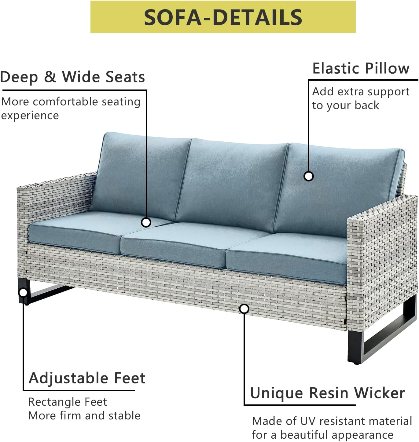 HUMMUH 7 Piece Patio Furniture All Weather Wicker Outdoor Sectional Sofa with Side Table,High Back Patio Chairs,Coffee Table and Ottomans Set for Porch,Garden,Backyard