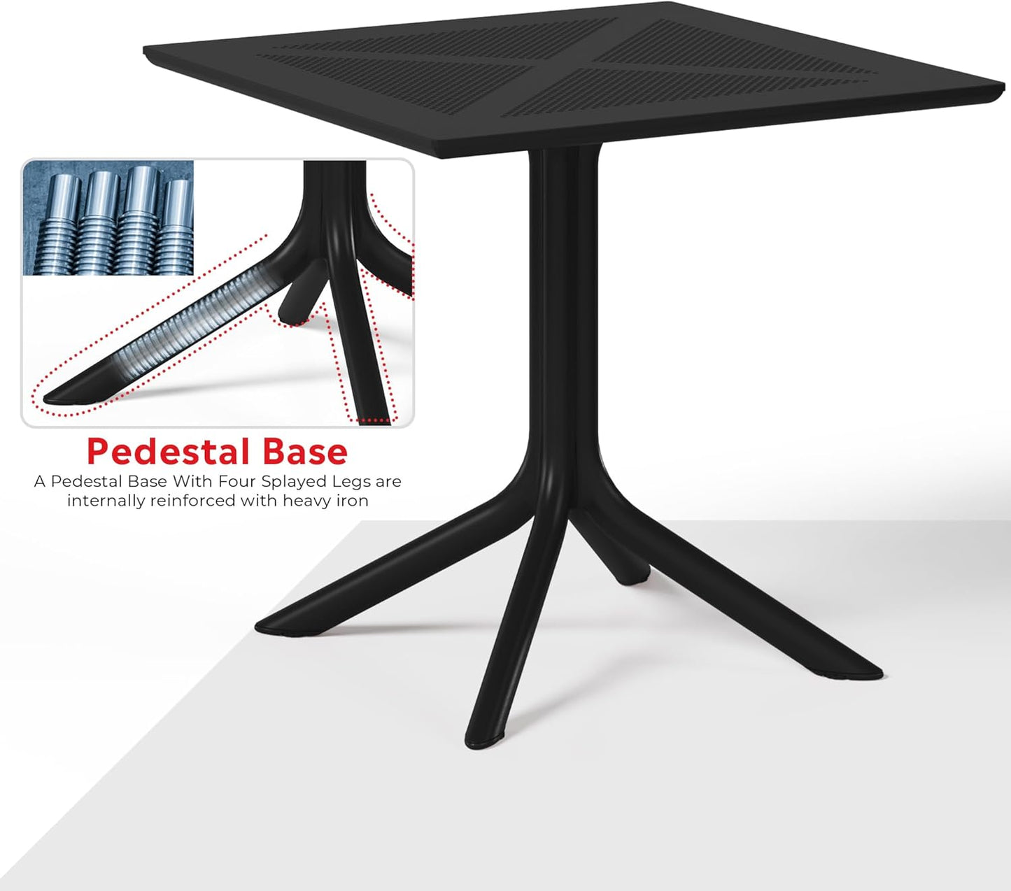 Table Chairs Set of 4, HDPE Patio Square Dining Table and Stackable Chairs, Outdoor Small Patio Furniture Set All Weather for Backyard Porch Poolside, Black