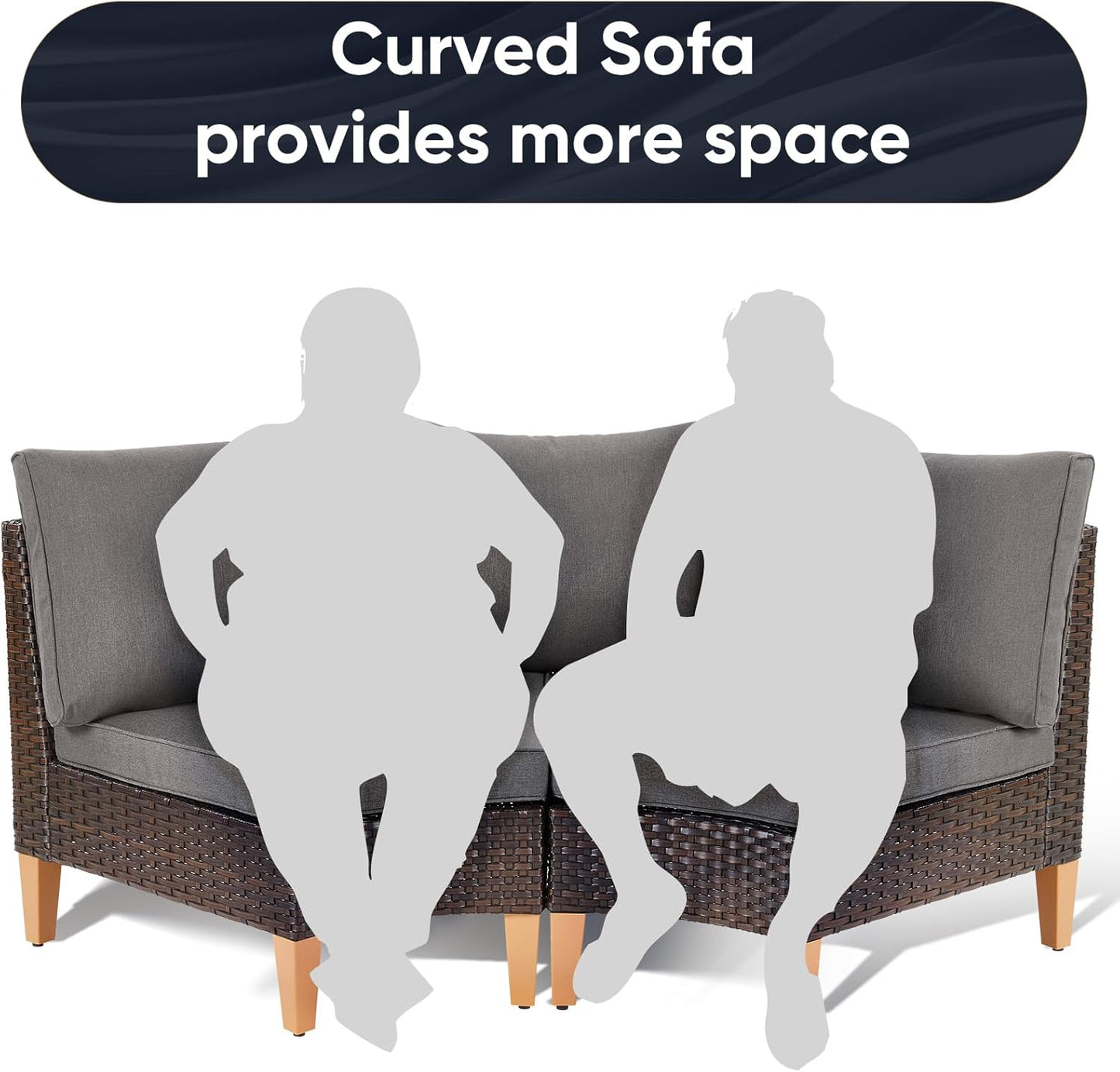 HUMMUH 11 Pieces Outdoor Furniture Set,Outdoor Half-Moon Sectional Couches Swivel Patio Chairs with Ottomans Coffee Table,All Weather PE Wicker Patio Conversation Sets for Garden Porch Backyard