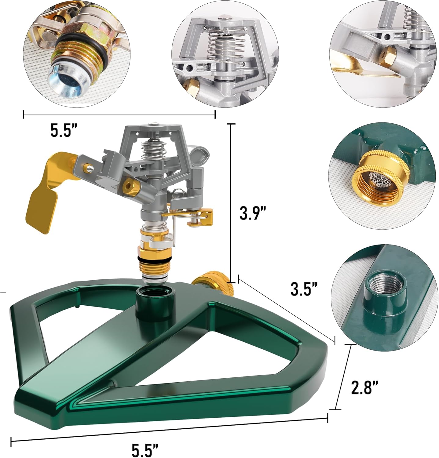 Hourleey Impact Sprinklers for Yard, Heavy Duty 360 Degree Rotating Pulsating Lawn Sprinkler with Metal Base for Garden Large Area, Water Coverage up to 5,800 Sq. Ft