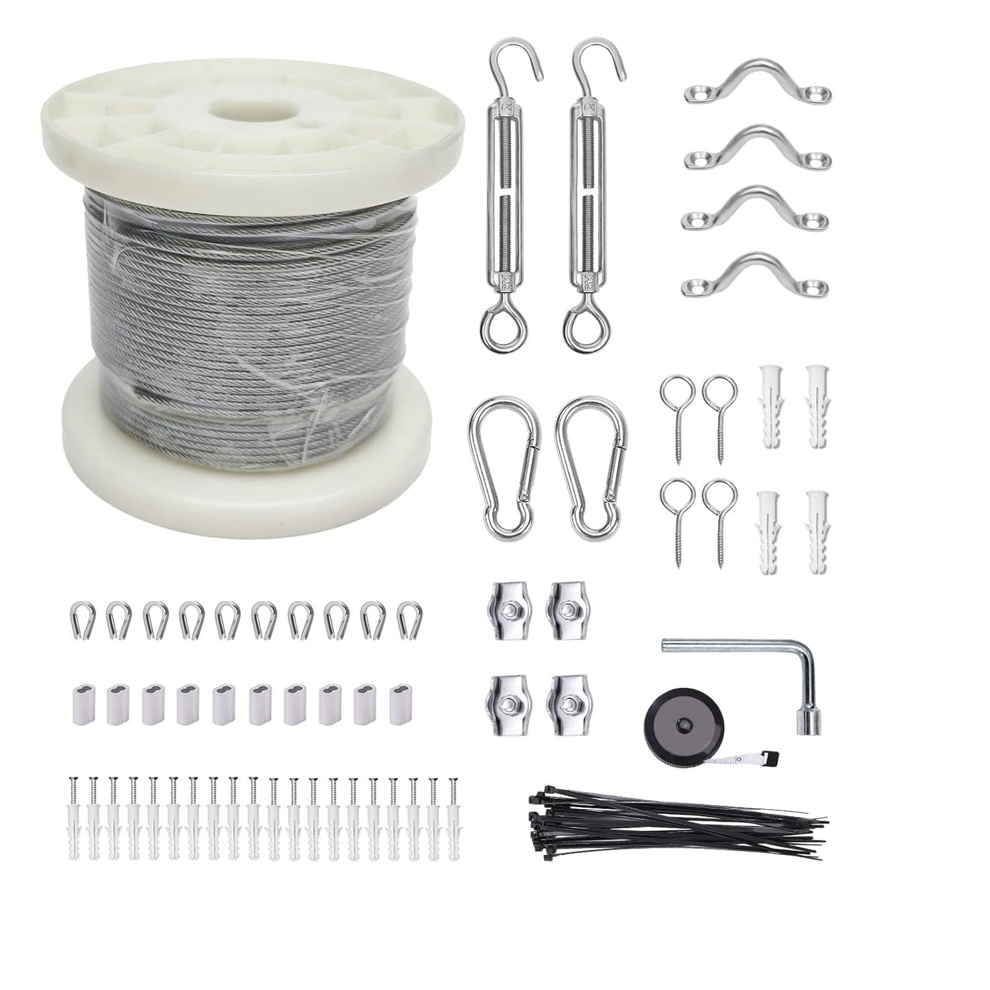 5/32" Wire Cable Rope Kit ，Vinyl Coated 304 Stainless Steel Wire – 100FT 7x7 Strand Cable with Turnbuckles，String Lights Hanging Kit for Outdoor, Garden,Patio, Crafts, Hanging Lights