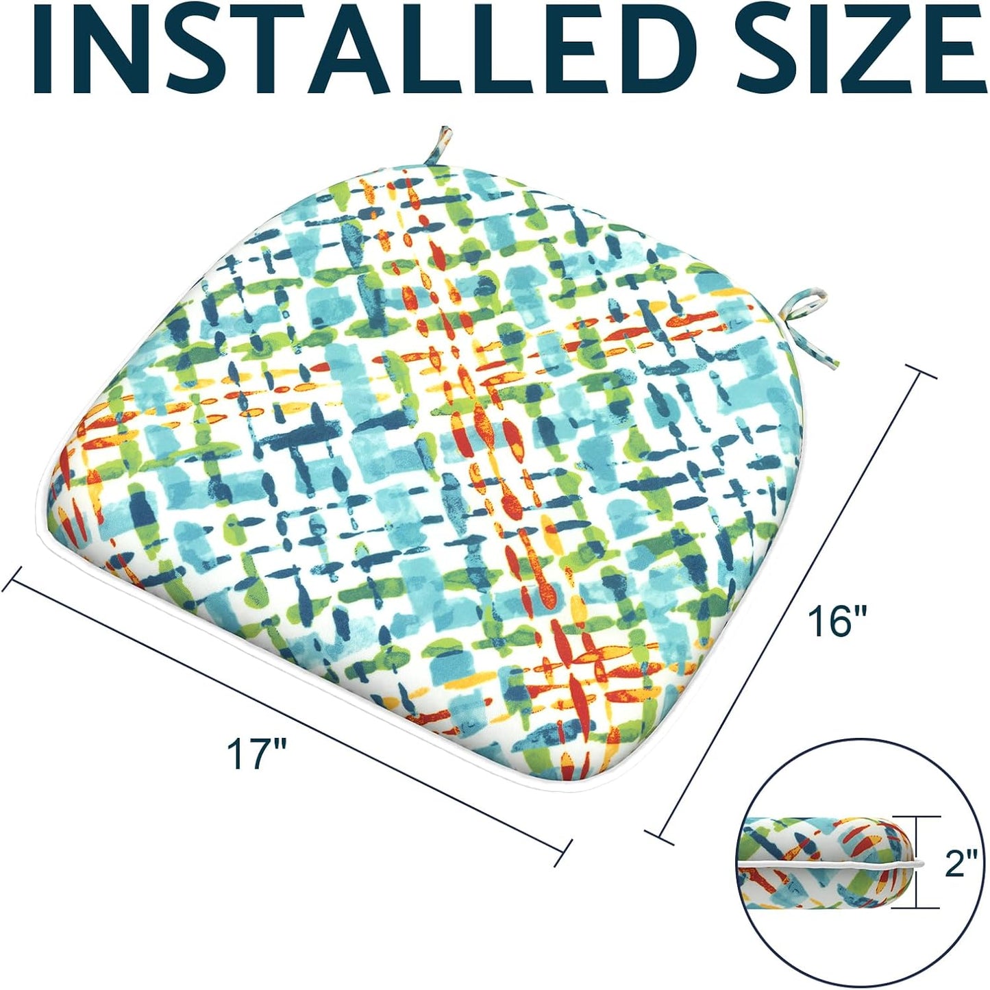 Indoor/Outdoor Chair Cushions 16x17 Inch, Patio Chair Cushions with Ties, All Weather Seat Cushions for Patio Furniture Home Garden Chair Use, Set of 4,Acapa Opal Geometric