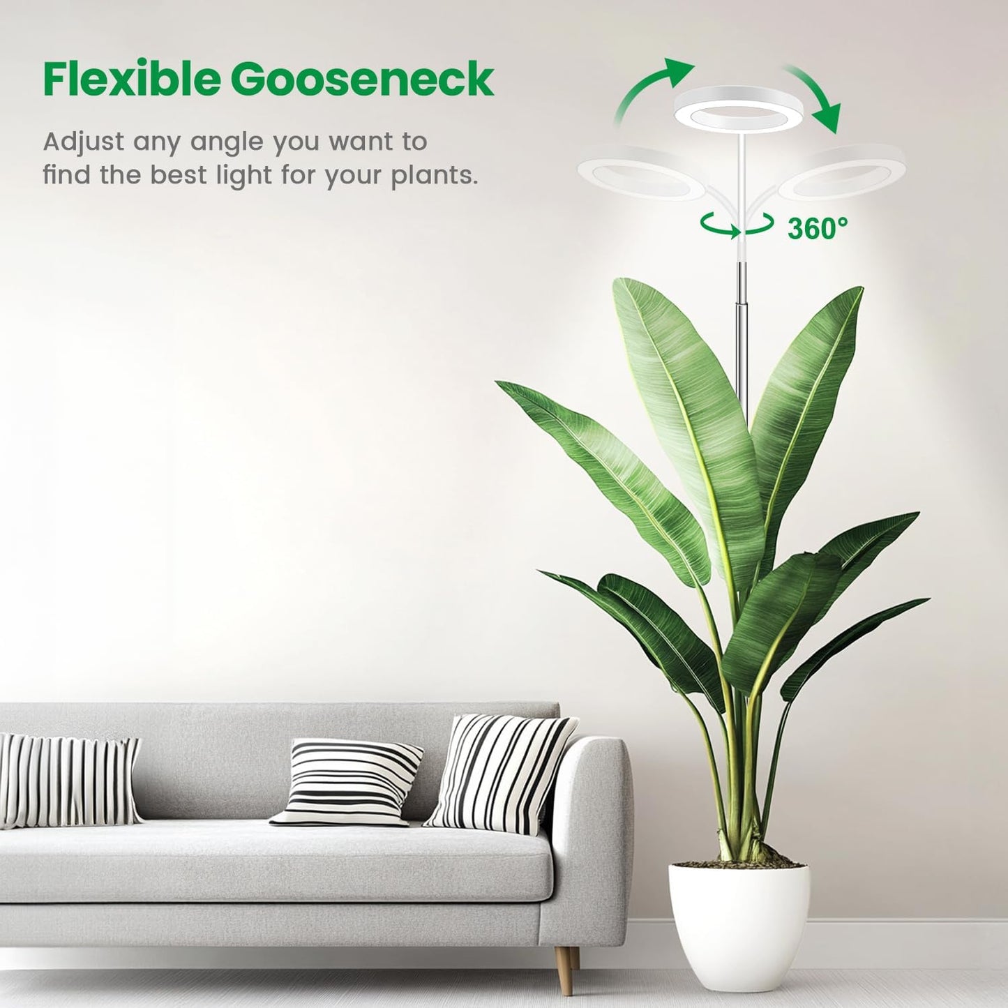 Garpsen Full Spectrum Grow Light, [2Pack]LED Plant Lights for Indoor Growing with 360° Gooseneck, 3 Colors Modes and 5 Dimmable Levels, 65'' Height Grow Lamp with 6/12/16H Timer, for Large Plant Light