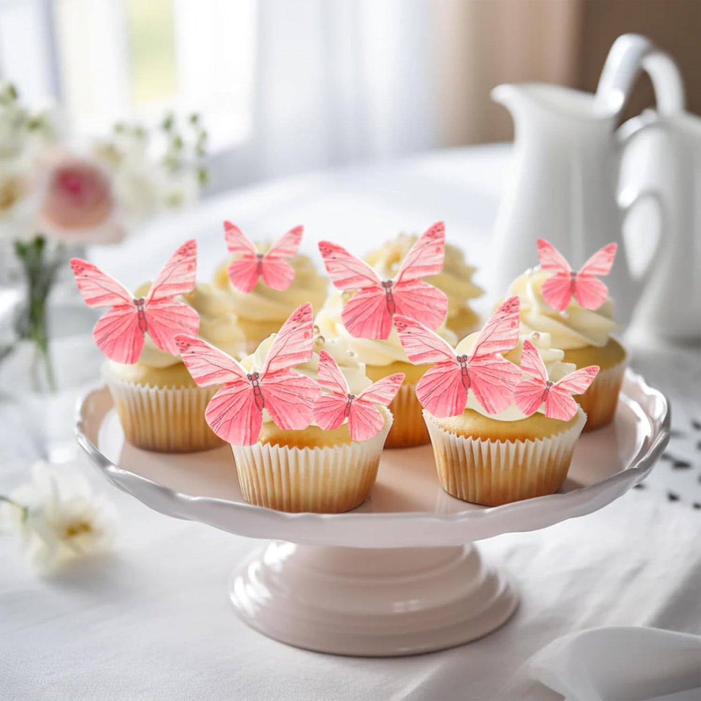 Ephlyn 72Pcs Edible Butterfly Cupcake Toppers 3D Realistic Butterfly Cake Picks Cute Cupcake Decorations for Baby Shower Boys Girls Birthday Party Decorations Red