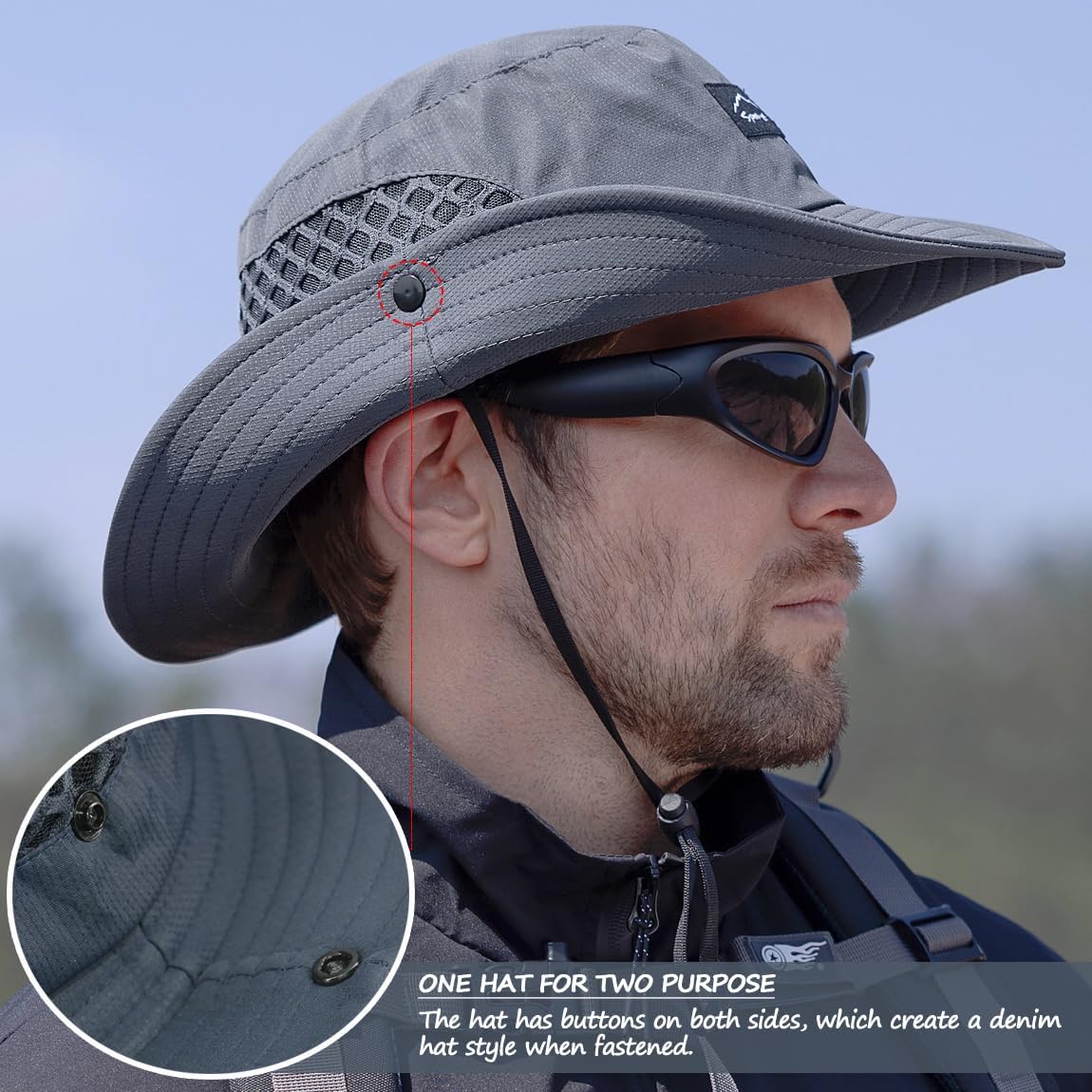 Fishing Hat, UPF50+ Wide Brim Sun Hat for Men Women, UV Protection Hiking Beach Bucket Hats Summer Safari Hat