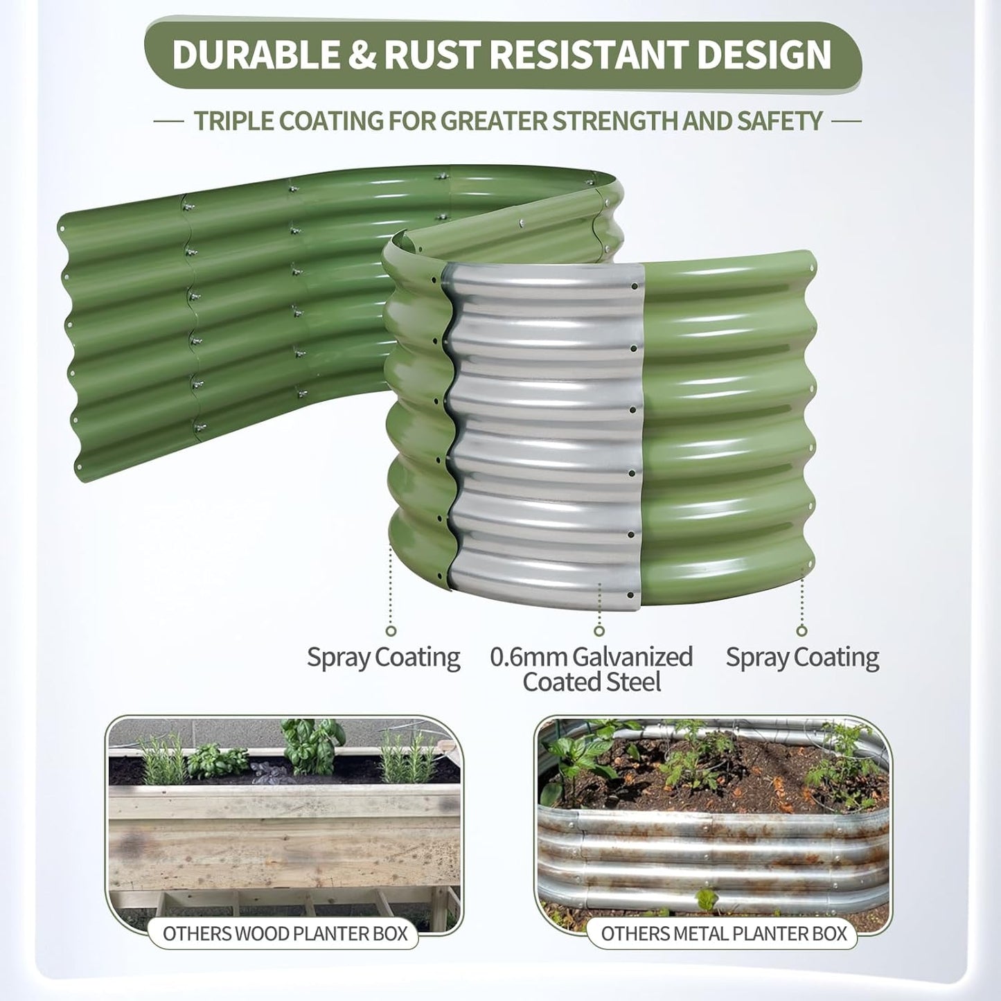 Galvanized Raised Garden Bed Outdoor- 2 Pcs Raised Beds for Gardening| Metal Planter Box, Steel Raised Garden Bed Kit with Gloves for Vegetables, Flower, Herbs (6x2x1.4FT, Green)