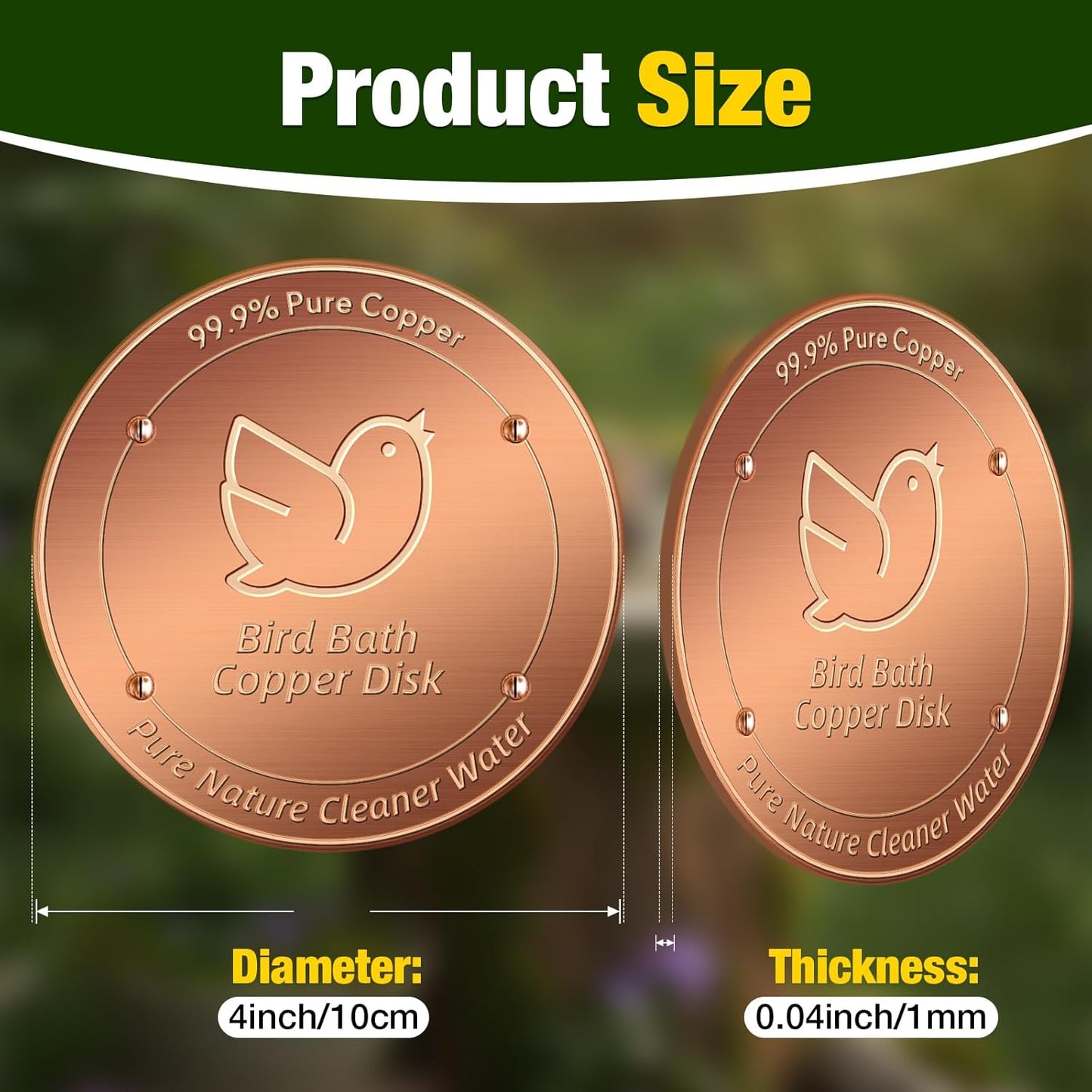 2Pack Bird Bath Copper Disk, 99.99% Pure Copper Cleaning Disc with Four-Point Support, Physical Safe Water Cleaner to Help Maintain Clearer Water for Outdoor Birdbaths & Bowls, All-Season Use