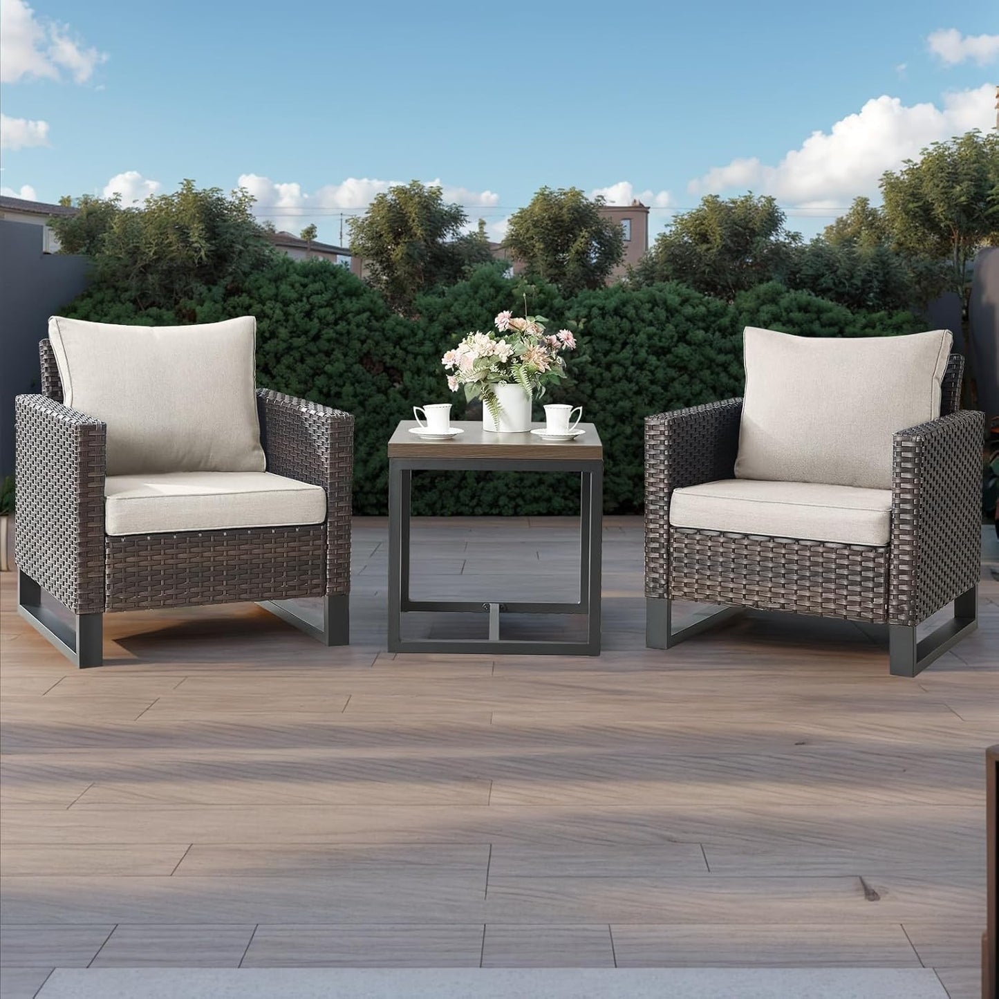 HUMMUH 6 Piece Patio Furniture Outdoor Sectional Sofa Set All-Weather Wicker Outdoor Chairs with End Table Ottomans for Patio,Porch,Garden,Backyard