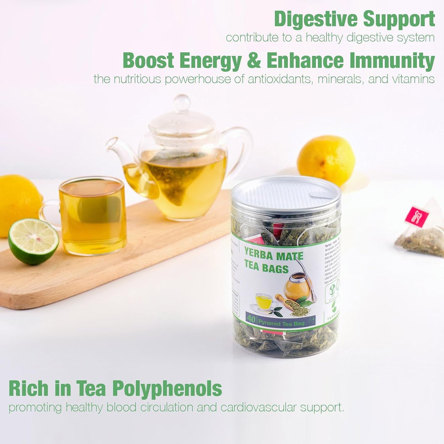 40 Yerba Mate Tea Bag, 3g/bag, Unsmoked Yerba Mate Loose Leaf Tea Packets, Unsweetened, from Argentina - Rich In Antioxidants