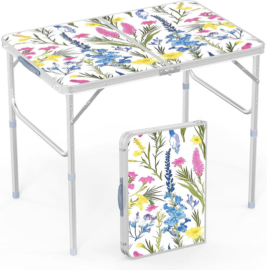 VINGLI 3FT Small Folding Camping Table Adjustable Height Aluminum Folding Table for Picnic Party BBQ, Plastic RV Suitcase Table Portable Lightweight Fold Up Utility Outdoor Tables