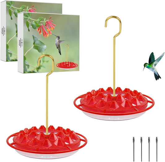 Hummingbird Feeders for Outdoors Hanging (2 Pack), 25 Feeding Ports 10 oz Plastic Hummingbird Feeder, Bee-Proof Leak-Proof No Drip, Easy to Clean with Cleaning Brushes