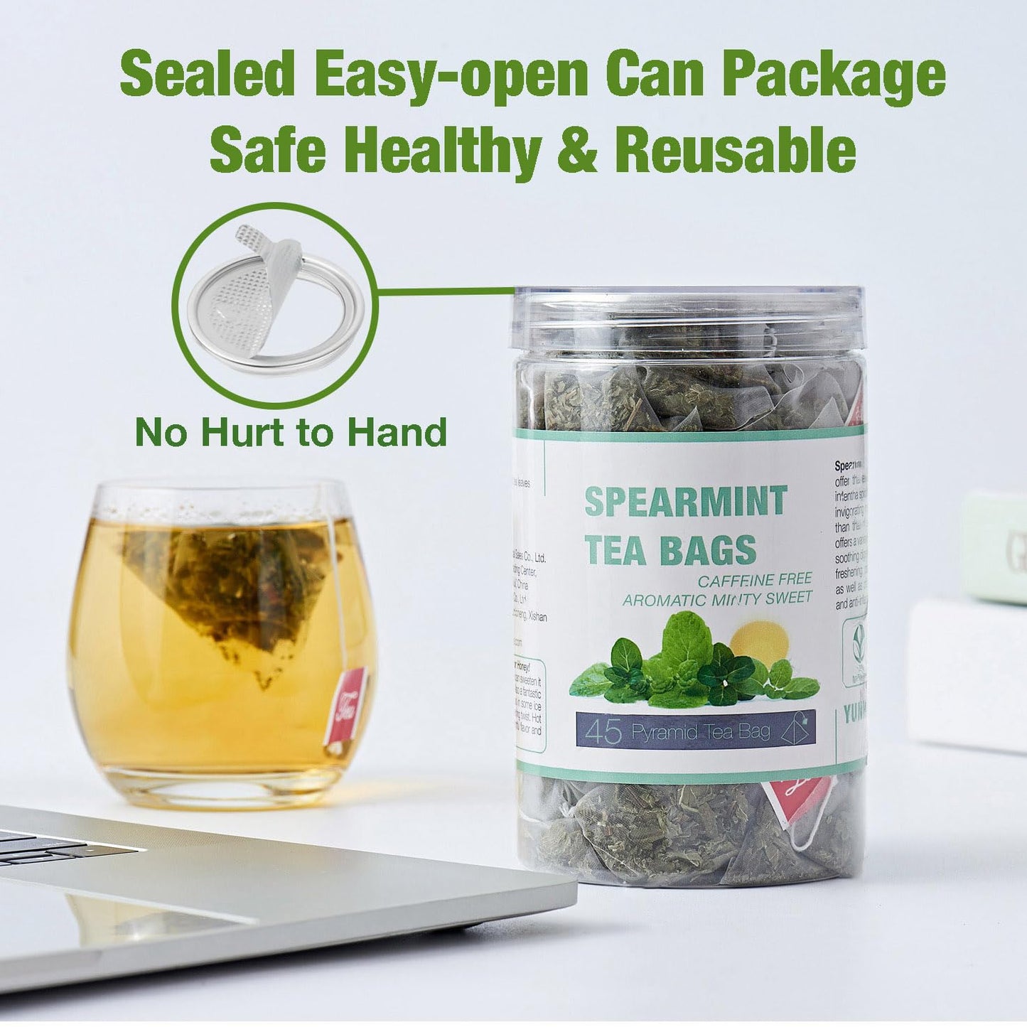 45 Spearmint Tea Bags - Traditional Herbal Mint Tea - Dried Spearmint Leaves - Caffeine-Free