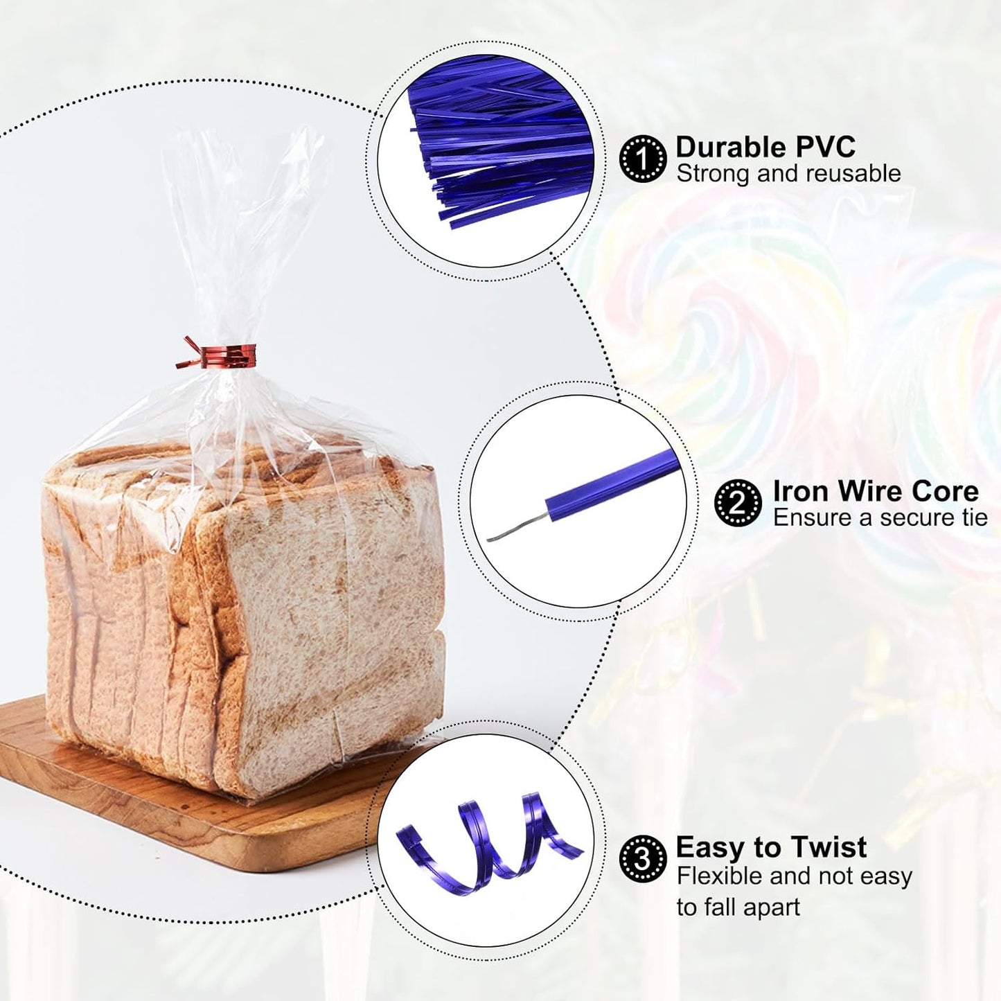 HARFINGTON 800pcs Bag Twist Ties 6" Reusable Plastic Metallic Twist Ties Wire Cable Ties for Party Bread Candy Cake, Blue