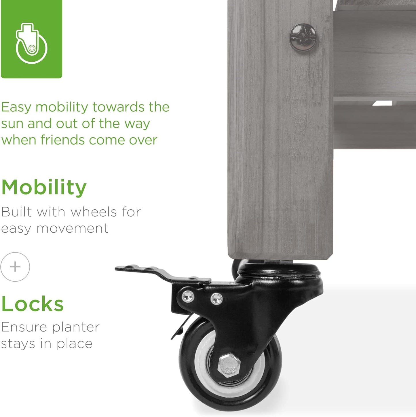 Best Choice Products Raised Garden Bed 48x24x32-inch Mobile Elevated Wood Planter w/Lockable Wheels, Storage Shelf, Protective Liner - Gray