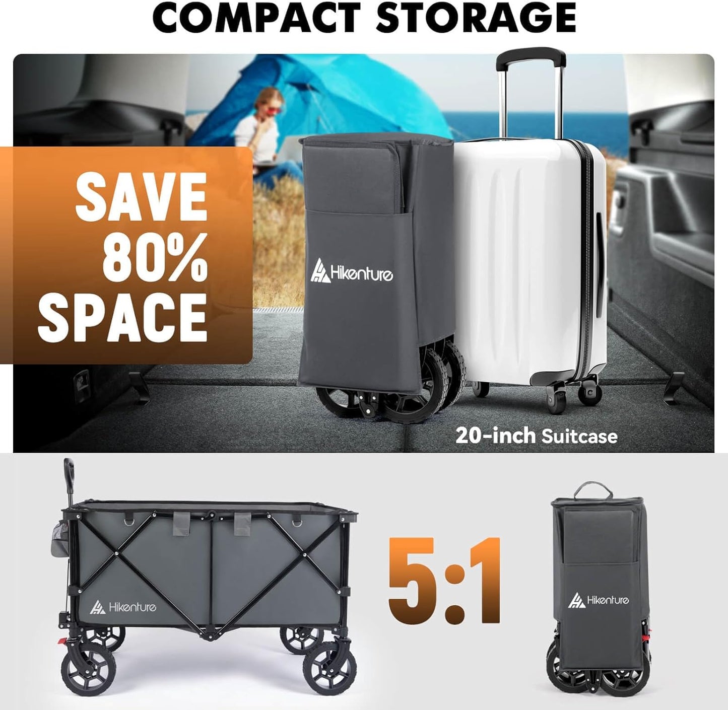 Hikenture Collapsible Wagon - 330LBS Capacity, Extra Large Foldable Wagon with All-Terrain Wheels, Utility Beach Cart for Outdoor Garden