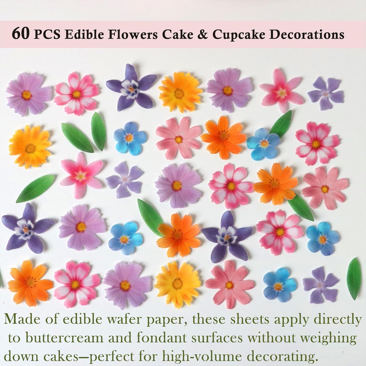 60 Pcs Edible Flowers Cupcake Toppers Cake Decorations Wafer Paper Hawaiian Flower Leaves Cake Decor for Wedding Birthday Parties