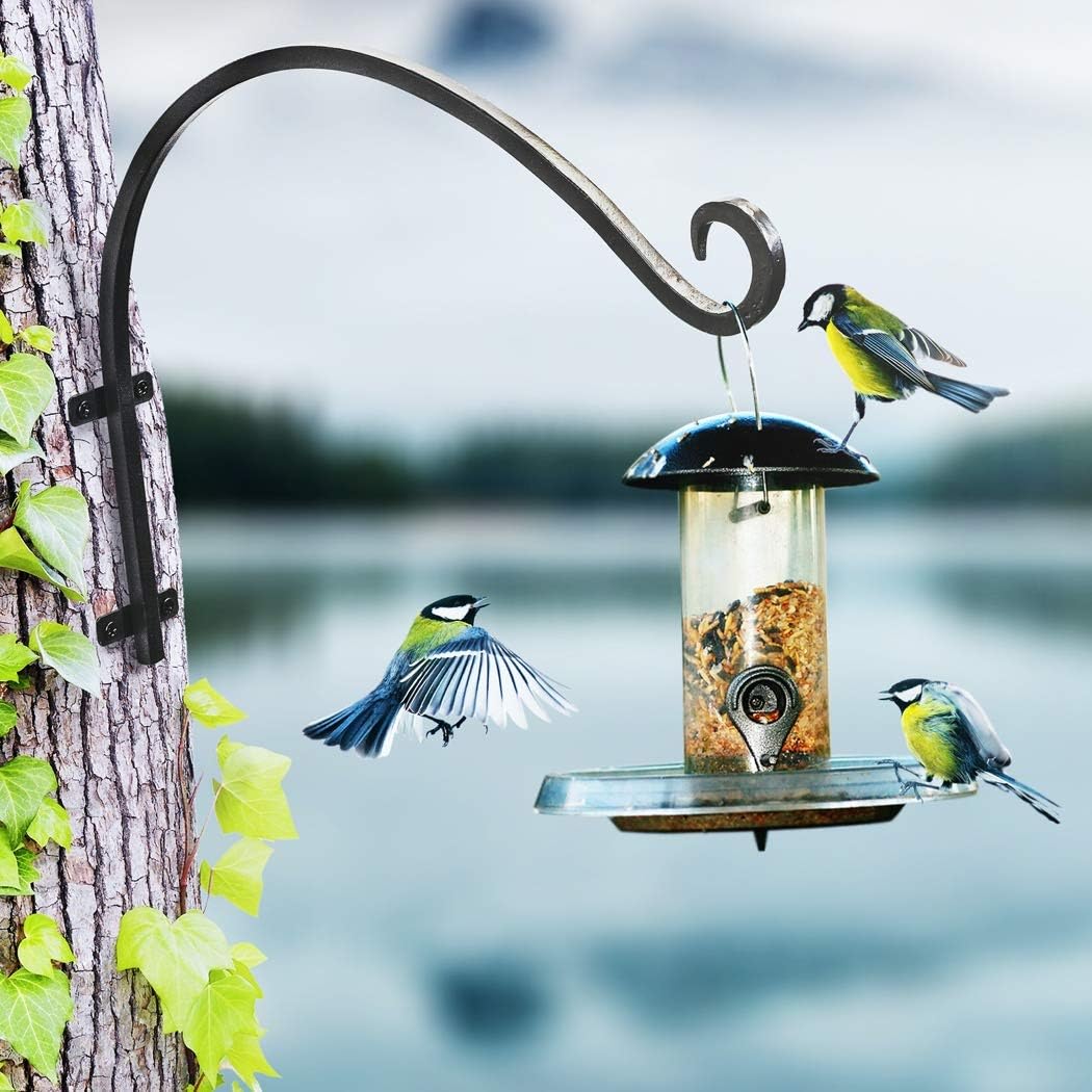 Heavy Duty Hanging Plant Bracket: Outdoor Hand-Forged Hanging Plant Bracket Hook - 16Inch Black Bird Feeder Bracket