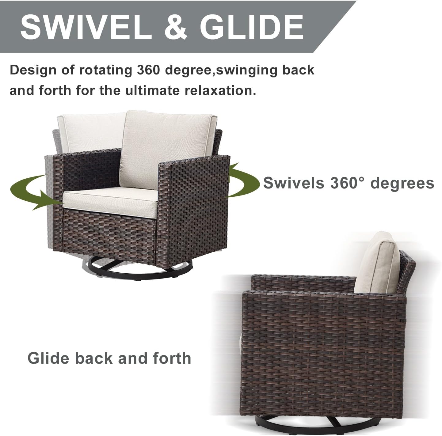 HUMMUH 7 Piece Patio Furniture Set with Fire Pit Table 41in 55,000 BTU,Wicker Outdoor Conversation Sets - Outdoor Swivel Rocker Chairs Patio Sofa for Porch,Garden,Backyard