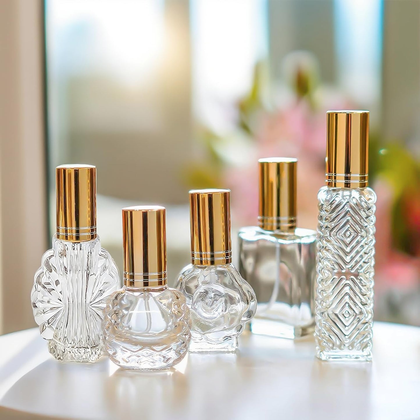 H&D HYALINE & DORA Vintage Glass Perfume Bottles Empty Refillable Sprayer Bottle Fine Mist Spray Bottles Set of 5