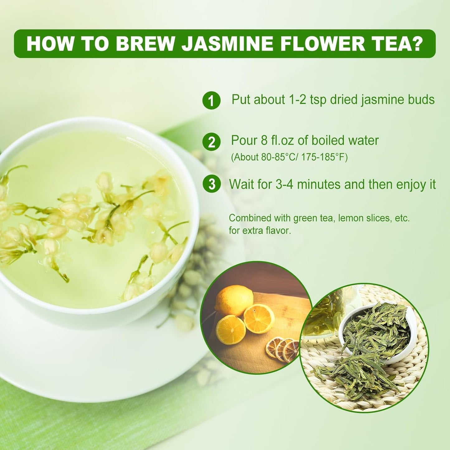 FullChea - Dried Jasmine Flowers, 3oz/85g - Premium Edible Flowers Whole Buds - Non-GMO - Caffeine-free - Perfect For Tea