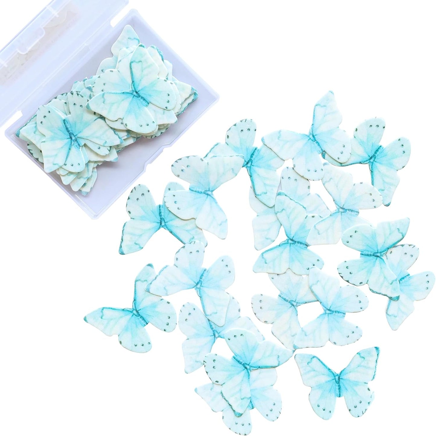 Ephlyn 48Pcs Edible Wafer Paper Butterflies for Cupcake Toppers Picks Edible Butterfly Cake Decorations for Wedding Birthday Party Baby Shower Kids Birthday Party Cake Supplies Light Blue