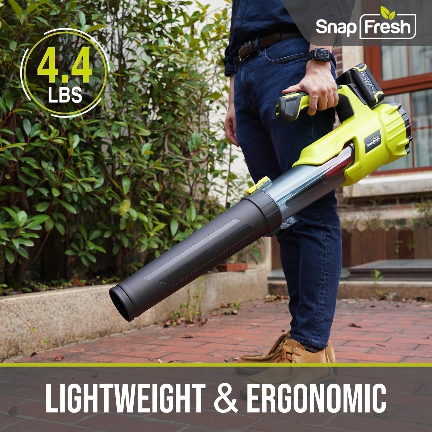 SnapFresh Cordless Leaf Blower - 550CFM Electric Leaf Blower Cordless with 2 x 4.0 Ah Battery and Fast Charger - 20V Lightweight Leaf Blower for Yard and Garden, Battery Operated Blower for Lawn Care