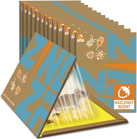 Mouse Trap Glue Board 13-Pack, 3X Faster Catch with Built-in Hazelnut Scent, Sticky Trap for Crawling Pests, Rats & Mice Extra Heavy & Sticky, Biodegradable