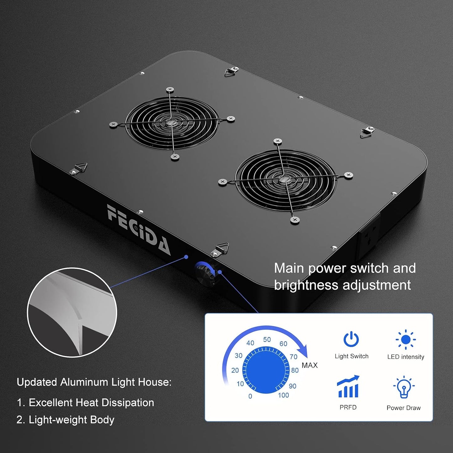 FECiDA Dimmable LED Grow Light 24000 Lumen 260 Watt, 2024 Best 3x3 2x4 ft Grow Tent Light, UV-IR Included Full Spectrum Plant Growing Lamps with 1176PCS LEDs, Daisy Chian Function, Quiet Built-in Fan