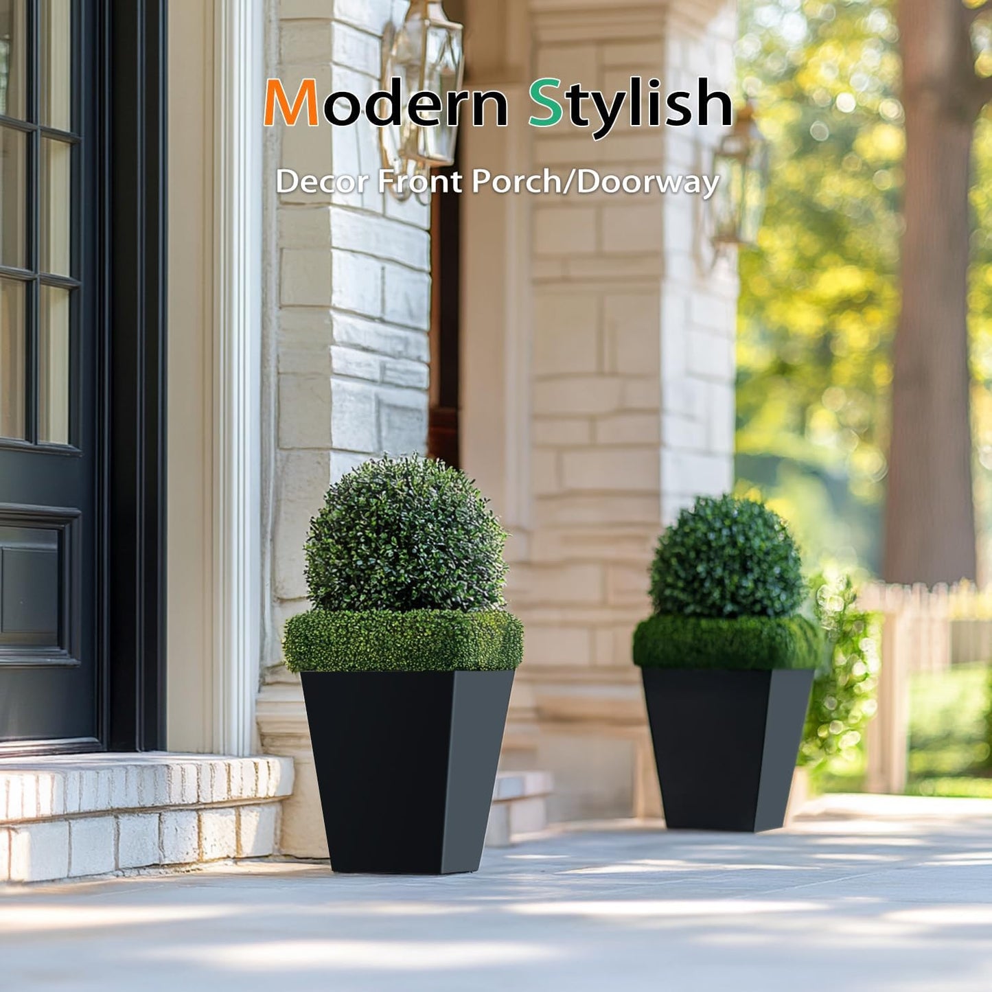 Resin Planter Outdoor Indoor, Taper Plant Pots for Flowers (Black, 12.2 inch - 2 Pack)