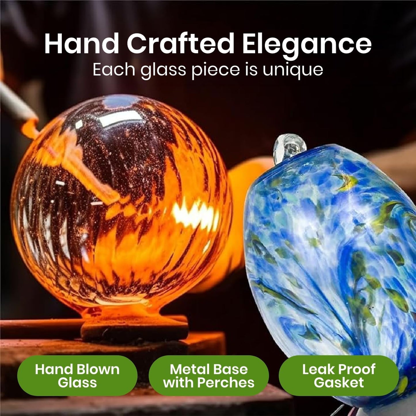 Nature Gear Hummingbird Feeder, Hanging-Mount Glass Hummingbird Feeders for Outdoors, Hand-Blown Glass Feeder with Ant Moat for Garden Hummingbirds, Easy to Clean & Rust Resistant, Sky Blue