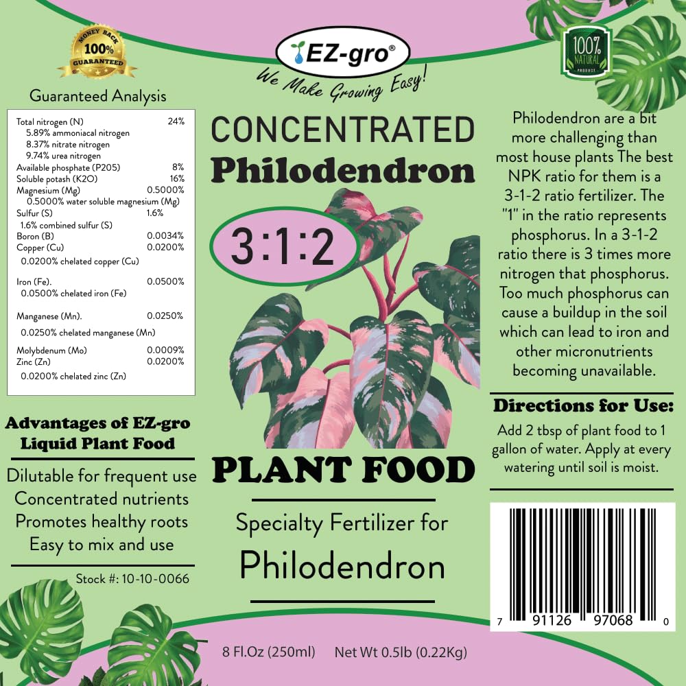 EZ-GRO Liquid Philodendron Fertilizer - Indoor Plant Food with Ratio of 3 1 2 NPK Fertilizer for Philodendron Plant | Premium Indoor Plant Fertilizers for Healthy Growth