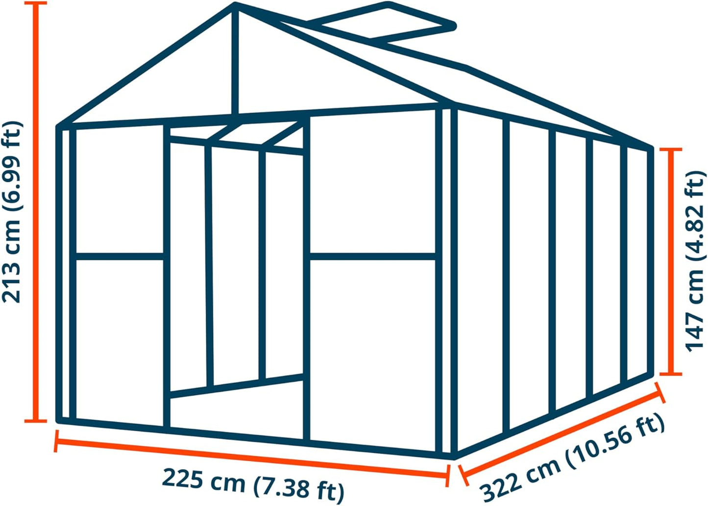 Greenhouse Topas 5 Aluminum Frame 7.4 x 10.6 ft with Approx. 8 mm Polycarbonate Panels