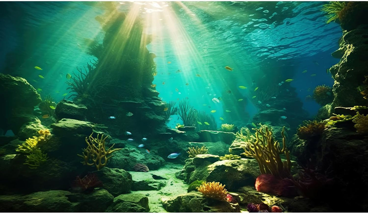 Ocean Floor Fish Tank Background Under The Sea Coral Reef Aquarium Background Tropical Fish Terrarium Backgrounds Underwater Rock Cave Sunray Fish Tank Backgrounds Decorations 30x12in