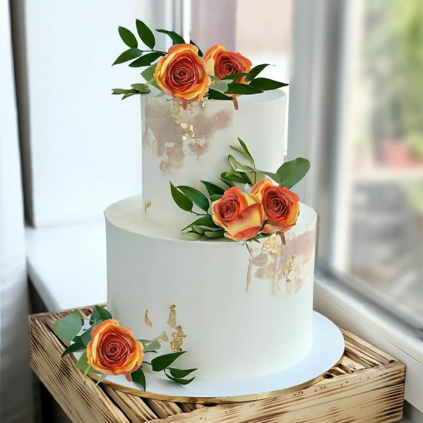 12pcs Orange Roses Artificial Flowers Vintage Burnt Edge Rose 20" Realistic Silk Roses Bouquet with Long Stem for Wedding Party Floral Centerpieces Decoration (Orange)