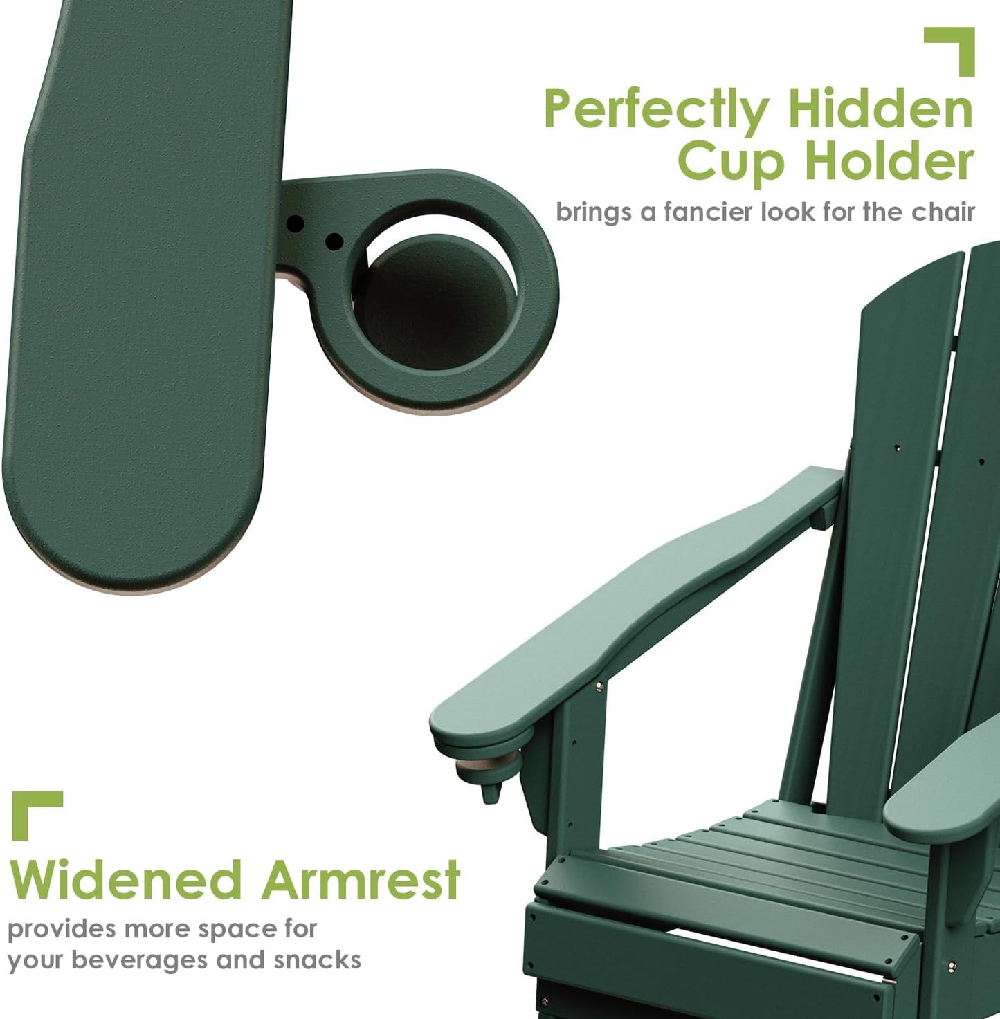 GREENVINES Folding-Adirondack-Chairs-Set-of-6 | HDPE Plastic | Fire Pit Chair | All Weather | Cup Holder | Forest | for Deck Backyard Patio Outdoor Garden