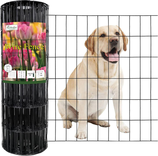 Black PVC Coated Welded Wire Fence 24 Inch x 50 Foot, 2 Inch x 4 Inch 15GA, Garden Border Fencing Roll Vinyl Coating Metal Wire Mesh Hardware Cloth for Yard Vegetable Plant Protection