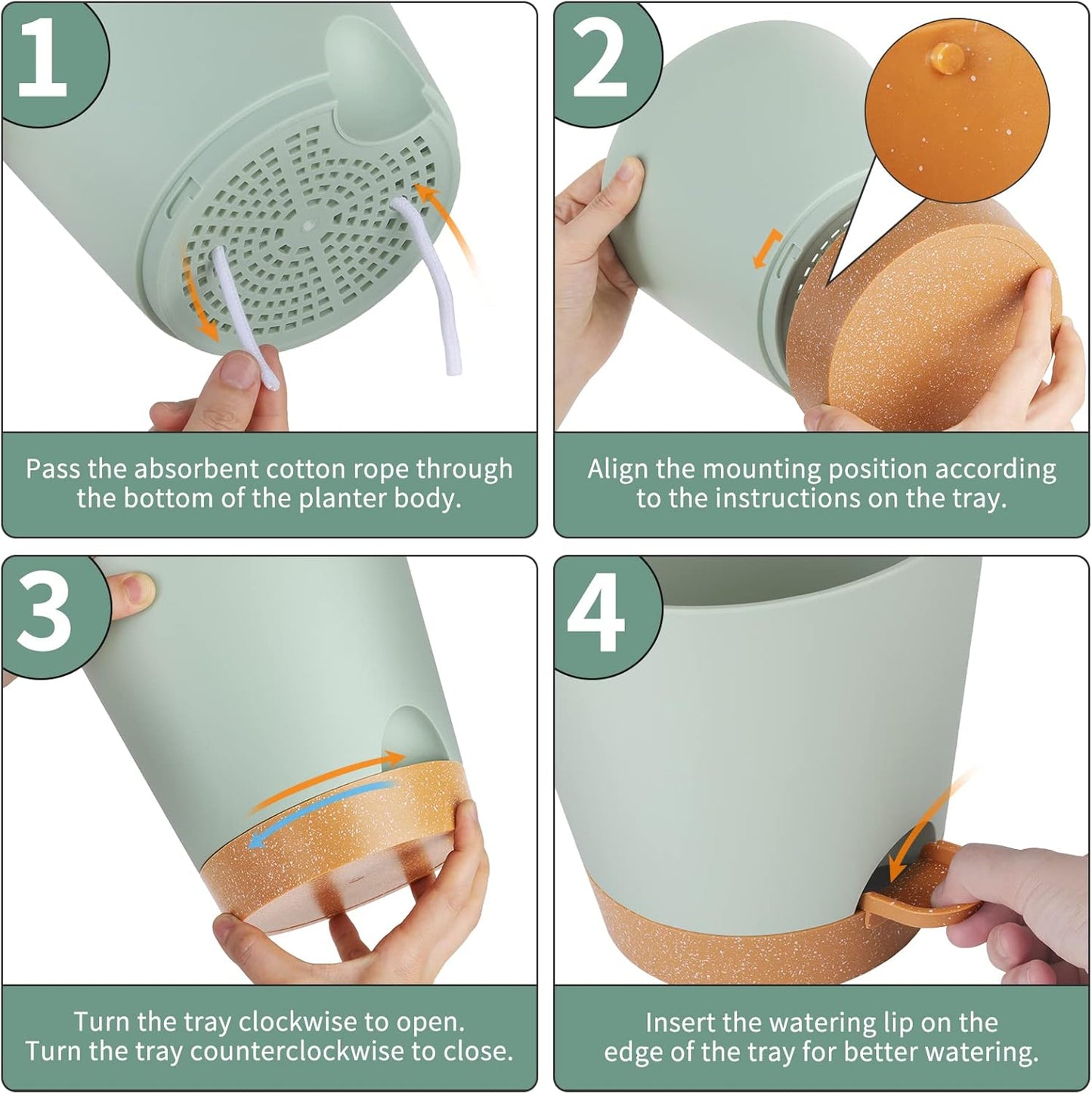 GARDIFE Plant Pots 7/6.5/6/5.5/5 Inch Self Watering Planters with Drainage Hole, Plastic Flower Pots, Nursery Planting Pot for All House Plants, African Violet, Flowers, and Cactus,Green