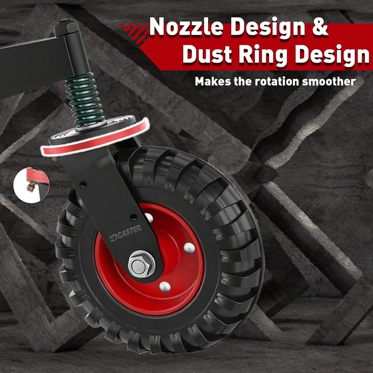 Heavy Duty Gate Wheel, 6" Double-Welded,500lb Capacity for Metal Tube & Wooden Gates, 360° Swivel Spring-Loaded Caster with 2 Installation Kits