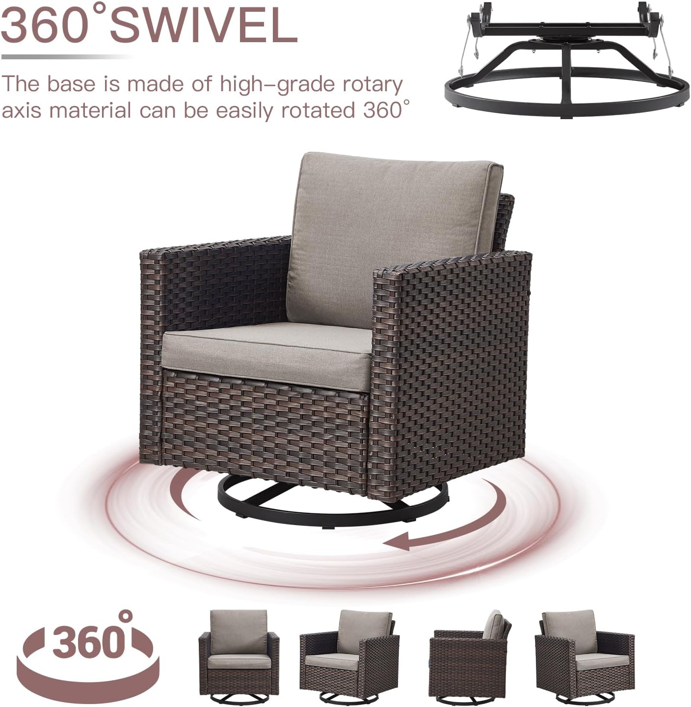 HUMMUH Outdoor Swivel Chairs Set of 2,PE Wicker Patio Furniture Rocker Glider Chairs for Porch Balcony Deck Garden