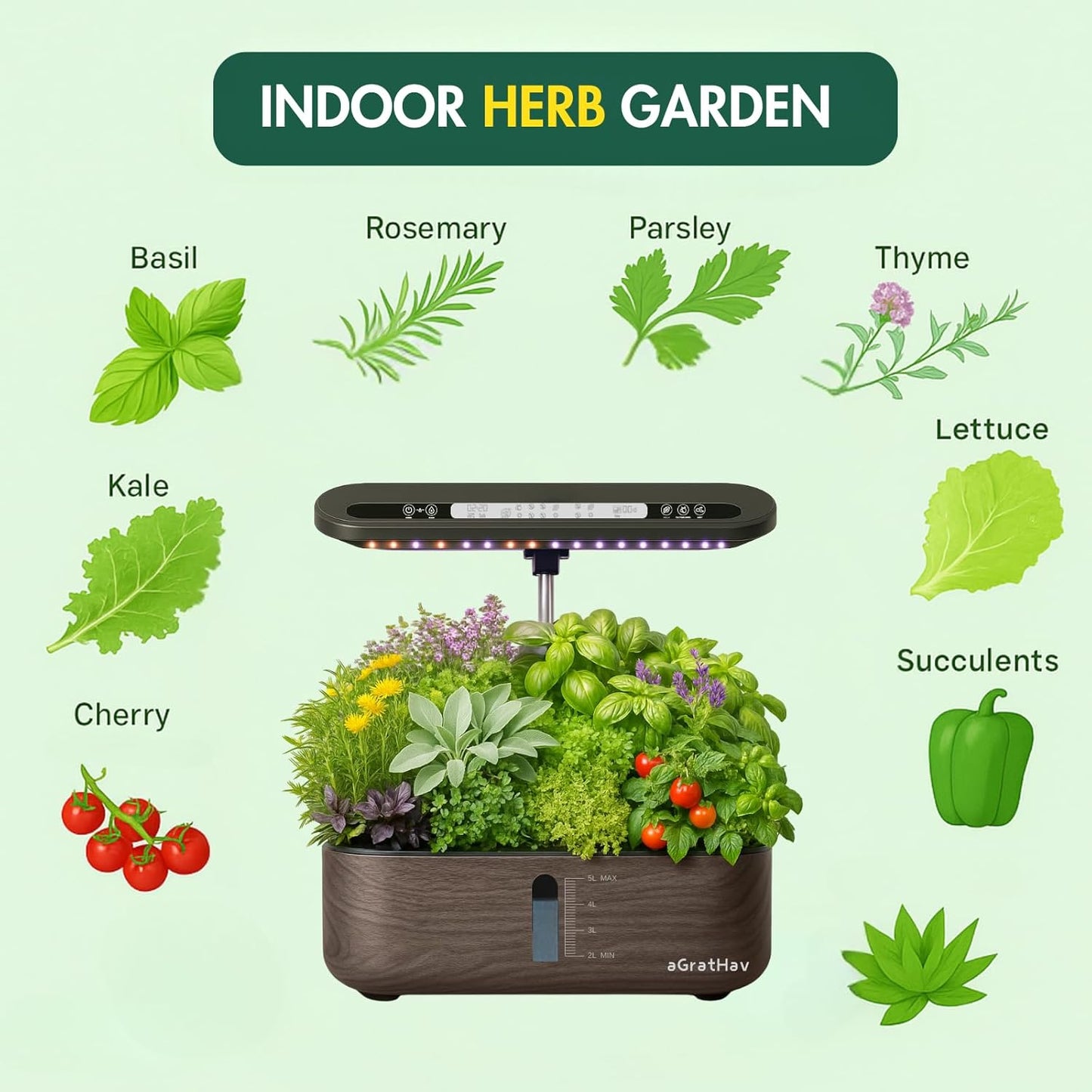 Hydroponics Growing System Kit, Indoor Herb Garden, 14 Pods Upgraded LCD Display, LED Grow Light Quiet Smart Water Pump Automatic Timer, Hydroponic Planter for Home Kitchen Office