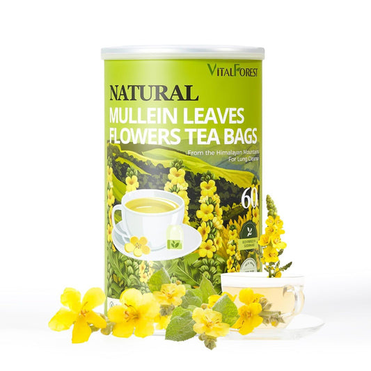 60 Mullein Leaf Tea Bags for Lungs, VitalForest 100% Pure Mullein Mullins Detox Tea, Lung Cleanse Tea for Smokers Breathe Deep and Respiratory Support, Caffeine Free Mullen Mullin